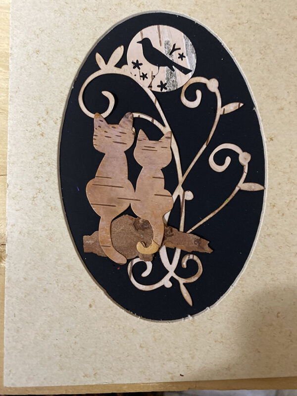 Card, Couple, Cats, Full, Moon,Birch, Bark,Original