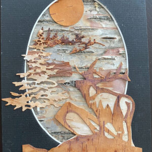 Birch Bark Card Deer and Mountains