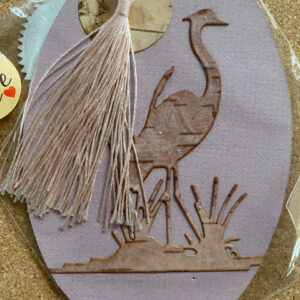 Heron, Reeds, and Moon birch bark appliqué bookmark