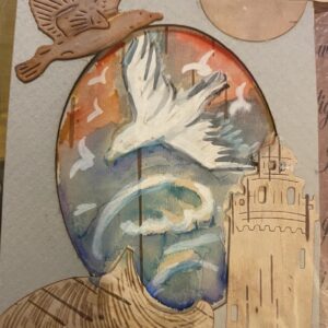 watercolour and birch bark card