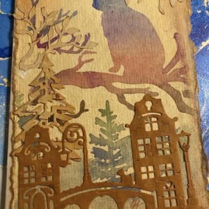 watercolour cat and birch bark town