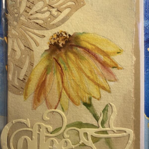 watercolour coffee brake card with birch bark applique