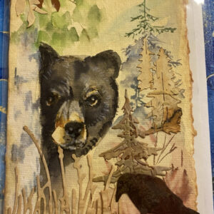 watercolour card with bear and crow
